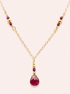 Feminine Ruby Necklace Handmade with 14k Gold Filled Wire